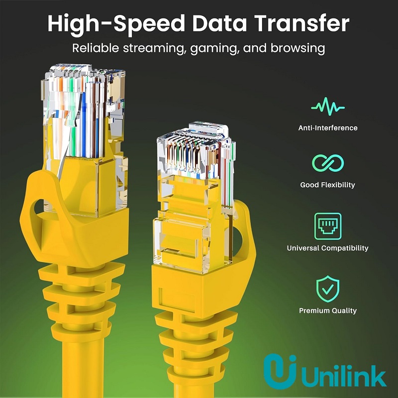 Cáp mạng đúc sẵn Cat6 dài 0.2m chính hãng UNILINK màu vàng cao cấp UNI-30021